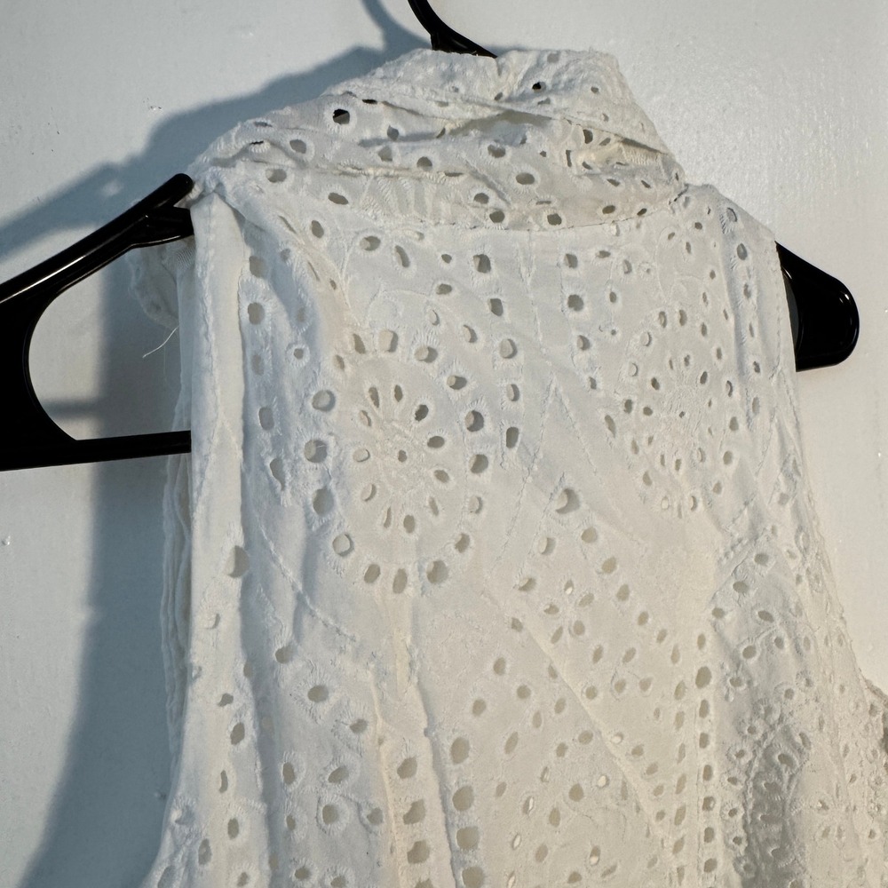 Saks Fifth Avenue White Eyelet Cotton Top Lace Quiet Luxury Romantic Soft Girl L - Picture 5 of 8